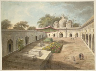 Eine Moschee mit Gräbern und Schrein im Hof, Najibabad, 1814-15 von Sita Ram